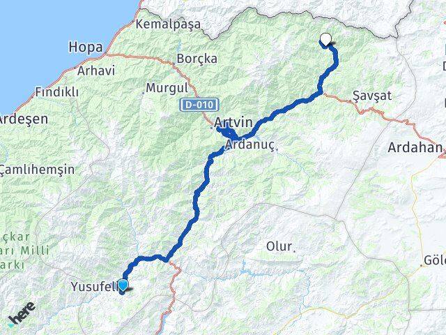 Artvin Yusufeli Meydancık Şavşat Arası Kaç Km - Yol Haritası