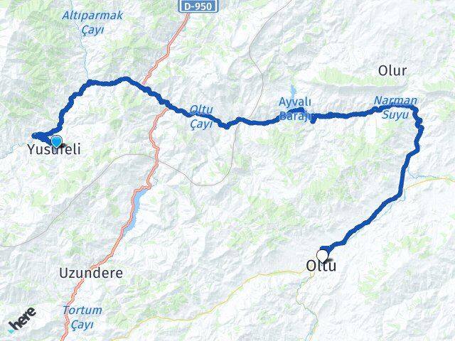 Artvin Yusufeli Oltu Erzurum Arası Kaç Km - Yol Haritası