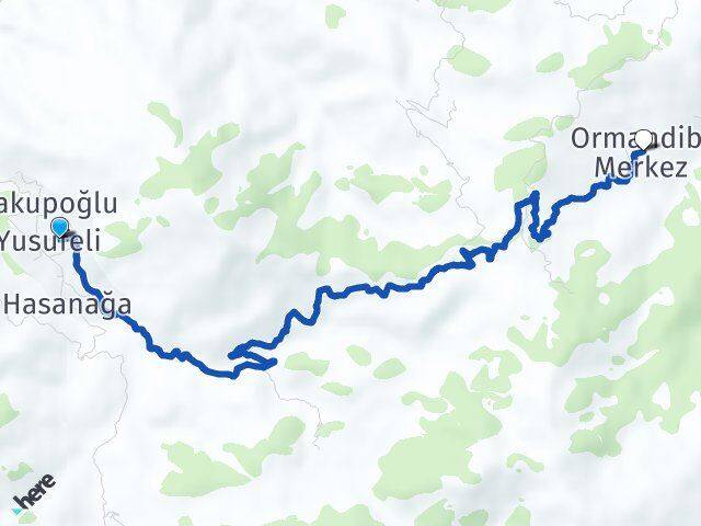 Artvin Yusufeli Ormandibi Yusufeli Arası Kaç Km - Yol Haritası