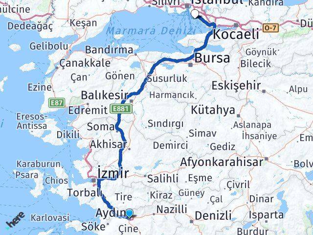 Aydın Adalar İstanbul Arası Kaç Km - Yol Haritası
