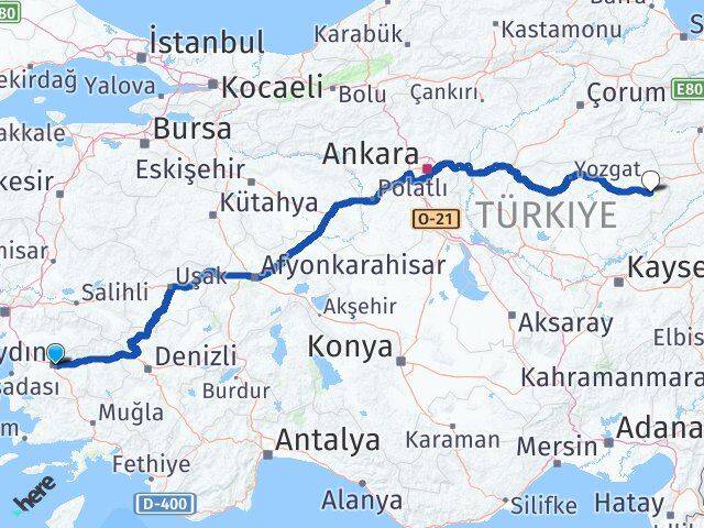 Aydın Akdağmadeni Yozgat Arası Kaç Km - Yol Haritası