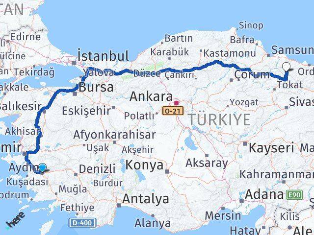 Aydın Akkuş Ordu Arası Kaç Km - Yol Haritası