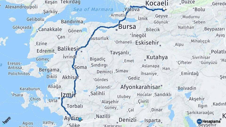 Aydın Akyazı Sakarya Arası Kaç Km - Yol Haritası