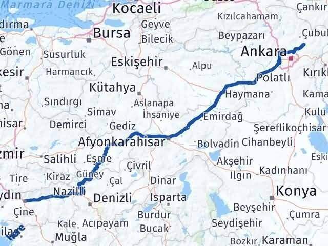Aydın Akyurt Ankara Arası Kaç Km - Yol Haritası