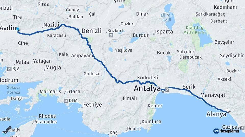 Aydın Alanya Antalya Arası Kaç Km - Yol Haritası