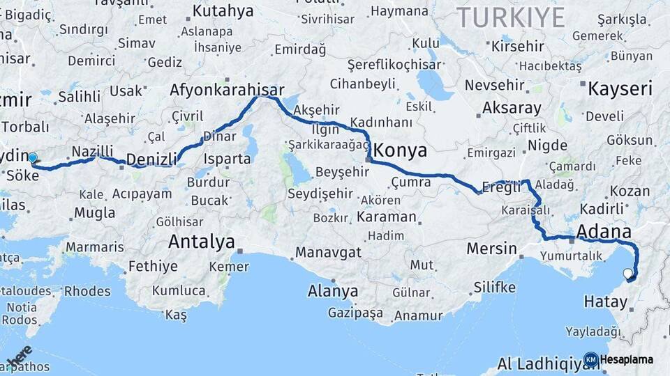 Aydın Arsuz Hatay Arası Kaç Km - Yol Haritası