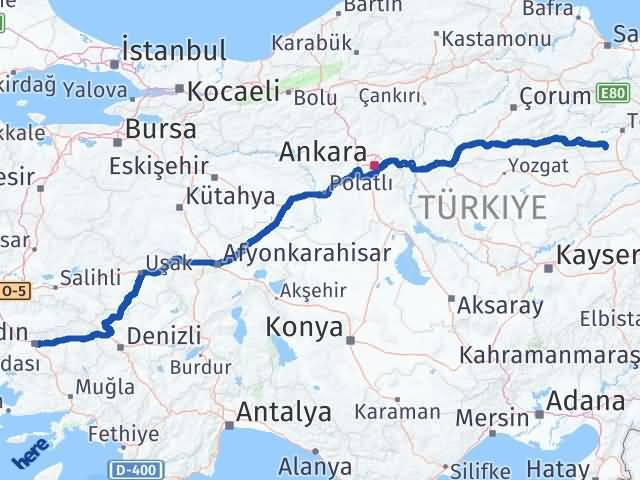 Aydın Artova Tokat Arası Kaç Km - Yol Haritası