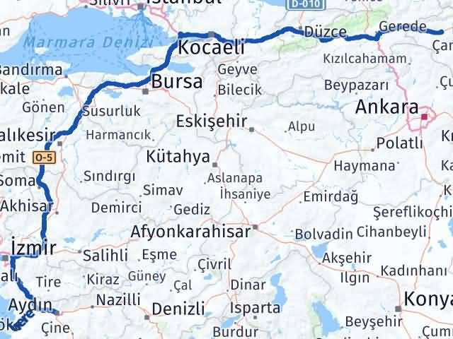 Aydın Atkaracalar Çankırı Arası Kaç Km - Yol Haritası