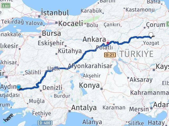 Aydın Aydıncık Yozgat Arası Kaç Km - Yol Haritası