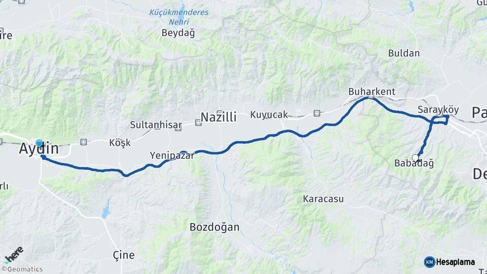 Aydın Babadağ Denizli Arası Kaç Km - Yol Haritası