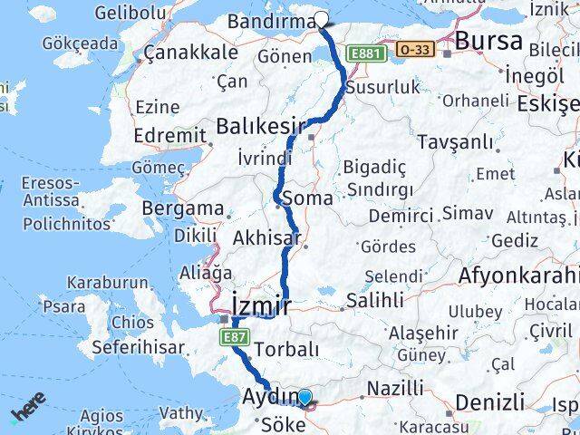 Aydın Bandırma Balıkesir Arası Kaç Km - Yol Haritası