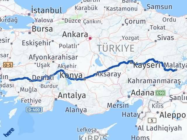 Aydın Battalgazi Malatya Arası Kaç Km - Yol Haritası