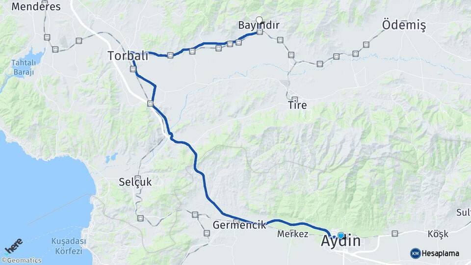 Aydın Bayındır İzmir Arası Kaç Km - Yol Haritası