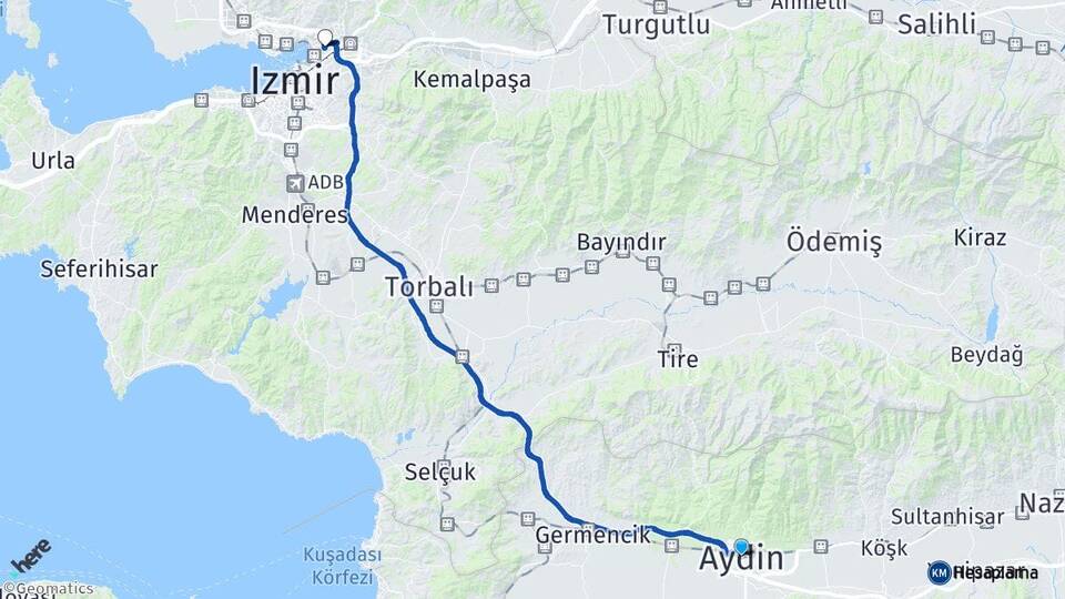 Aydın Bayraklı İzmir Arası Kaç Km - Yol Haritası