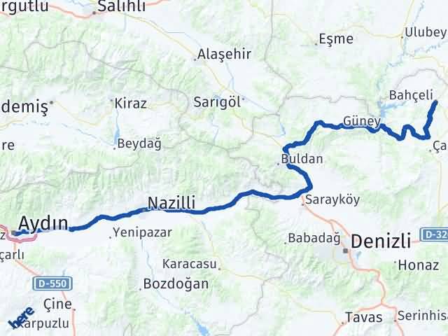 Aydın Bekilli Denizli Arası Kaç Km - Yol Haritası