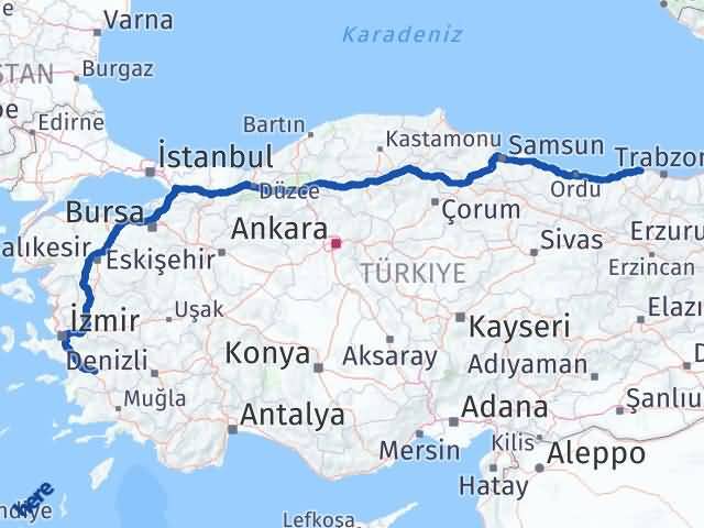 Aydın Beşikdüzü Trabzon Arası Kaç Km - Yol Haritası