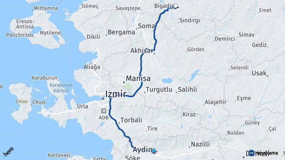 Aydın Bigadiç Balıkesir Arası Kaç Km - Yol Haritası
