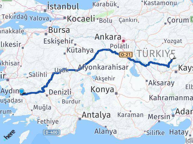 Aydın Boğazlıyan Yozgat Arası Kaç Km - Yol Haritası