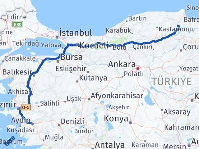 Aydın Boyabat Sinop Arası Kaç Km - Yol Haritası