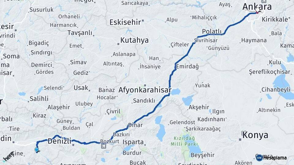Aydın Bozdoğan Ankara Arası Kaç Km - Yol Haritası