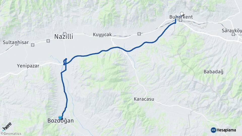 Aydın Bozdoğan Buharkent Arası Kaç Km - Yol Haritası