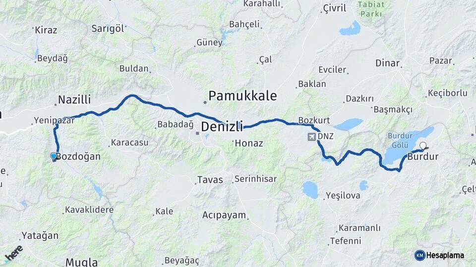 Aydın Bozdoğan Burdur Arası Kaç Km - Yol Haritası