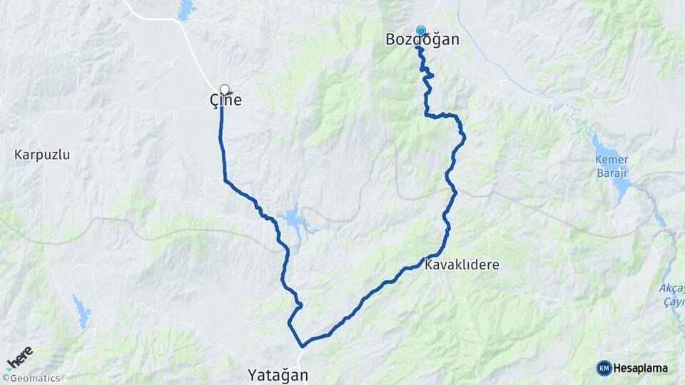 Aydın Bozdoğan Çine Arası Kaç Km - Yol Haritası