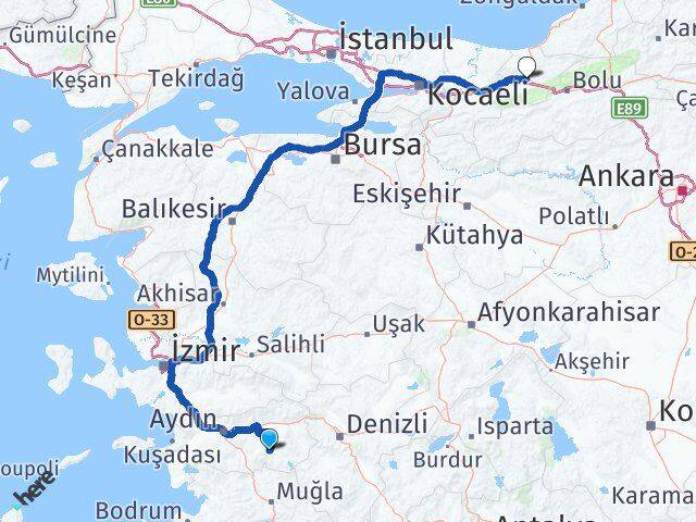 Aydın Bozdoğan Düzce Arası Kaç Km - Yol Haritası