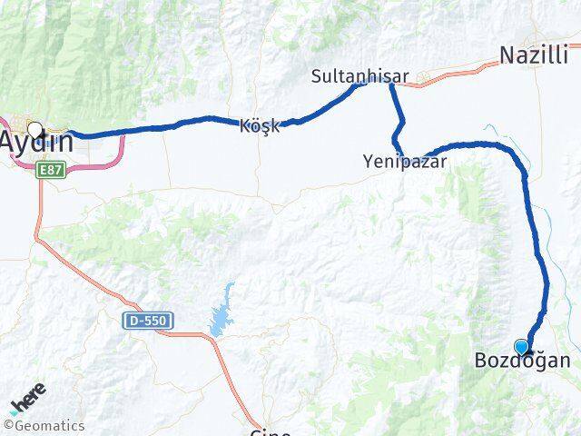 Aydın Bozdoğan Efeler Arası Kaç Km - Yol Haritası