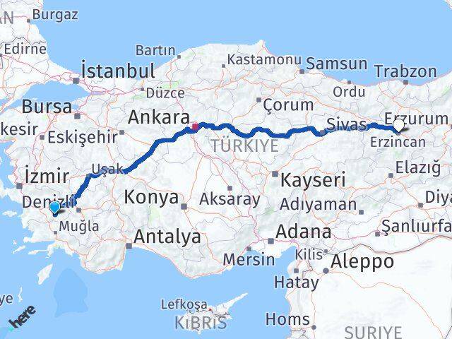 Aydın Bozdoğan Erzincan Arası Kaç Km - Yol Haritası