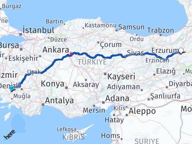 Aydın Bozdoğan Erzurum Arası Kaç Km - Yol Haritası