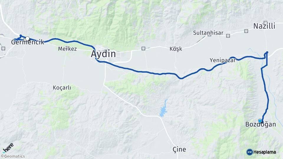 Aydın Bozdoğan Germencik Arası Kaç Km - Yol Haritası