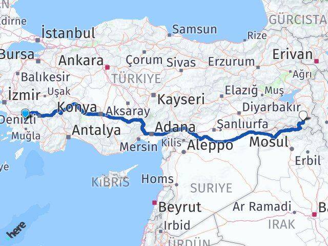 Aydın Bozdoğan Hakkari Arası Kaç Km - Yol Haritası