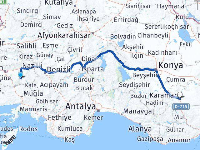 Aydın Bozdoğan Karaman Arası Kaç Km - Yol Haritası