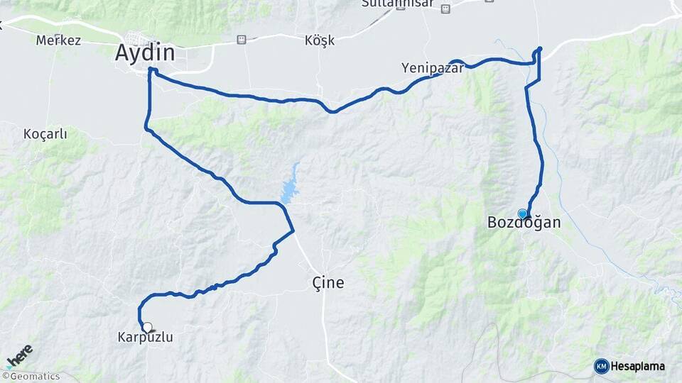 Aydın Bozdoğan Karpuzlu Arası Kaç Km - Yol Haritası