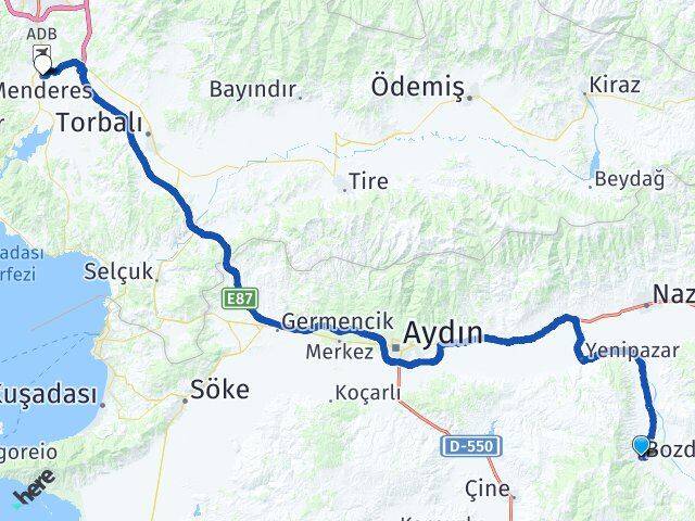Aydın Bozdoğan Menderes İzmir Arası Kaç Km - Yol Haritası