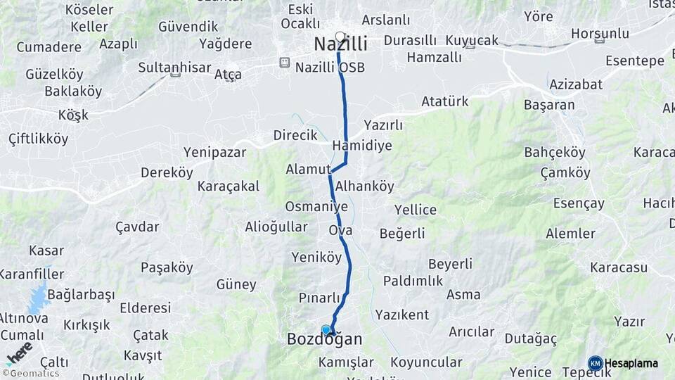 Aydın Bozdoğan Nazilli Arası Kaç Km - Yol Haritası