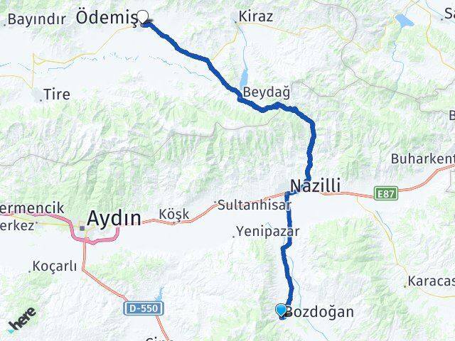 Aydın Bozdoğan Ödemiş İzmir Arası Kaç Km - Yol Haritası