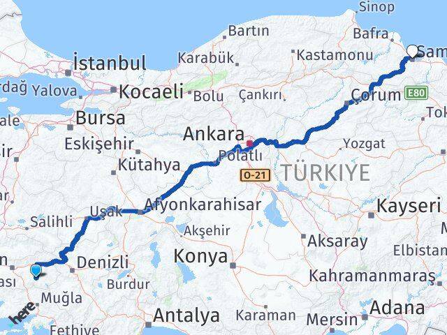 Aydın Bozdoğan Samsun Arası Kaç Km - Yol Haritası