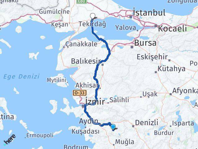 Aydın Bozdoğan Tekirdağ Arası Kaç Km - Yol Haritası