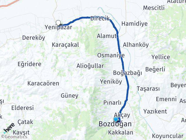 Aydın Bozdoğan Yenipazar Arası Kaç Km - Yol Haritası