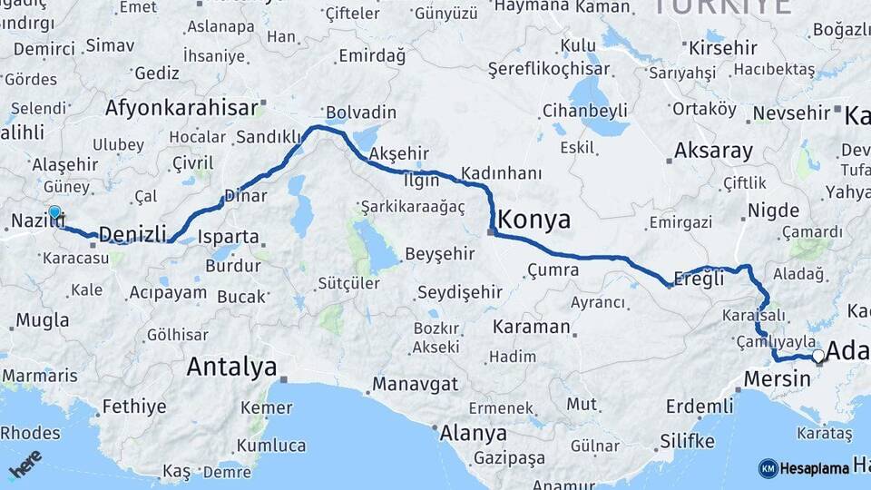 Aydın Buharkent Adana Arası Kaç Km - Yol Haritası