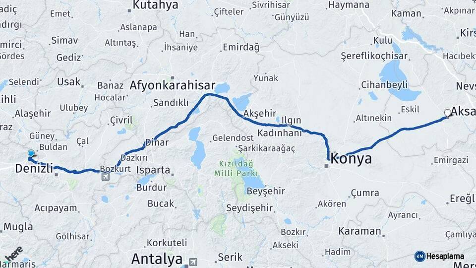 Aydın Buharkent Aksaray Arası Kaç Km - Yol Haritası