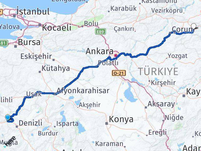 Aydın Buharkent Amasya Arası Kaç Km - Yol Haritası