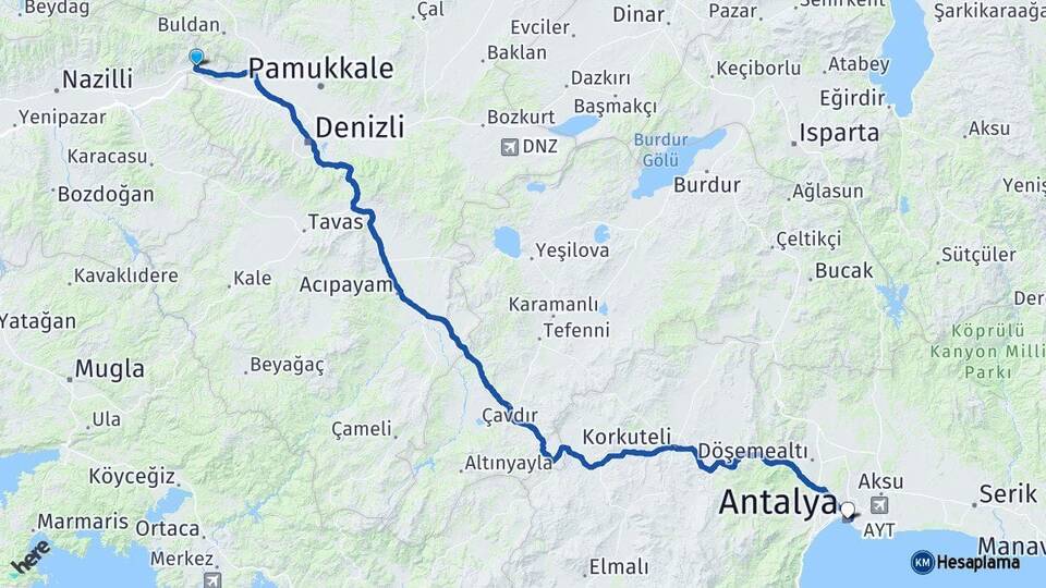 Aydın Buharkent Antalya Arası Kaç Km - Yol Haritası