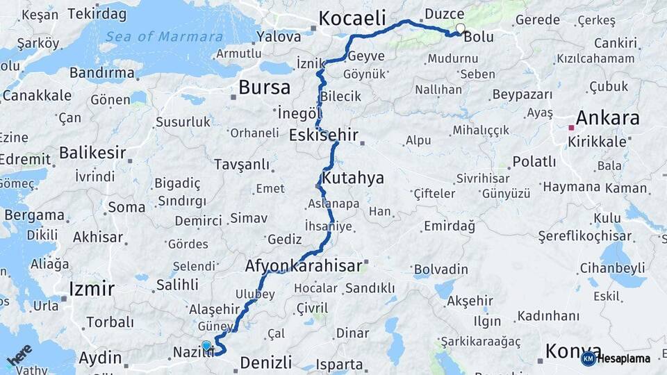 Aydın Buharkent Bolu Arası Kaç Km - Yol Haritası