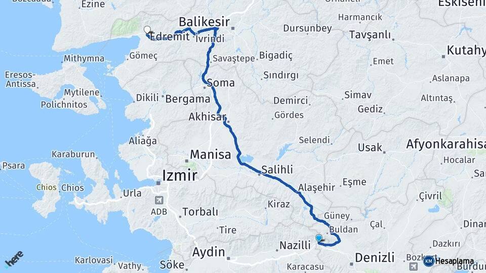 Aydın Buharkent Edremit Balıkesir Arası Kaç Km - Yol Haritası