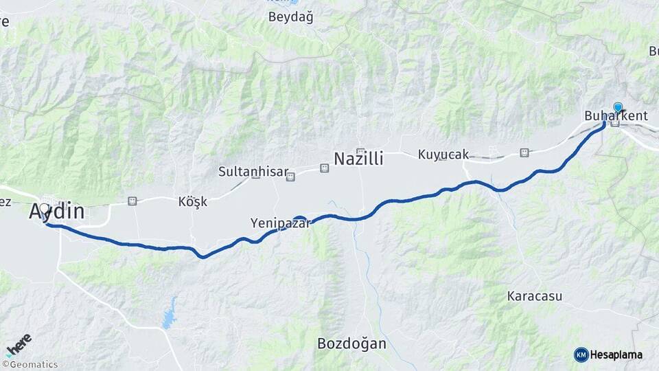 Aydın Buharkent Efeler Arası Kaç Km - Yol Haritası