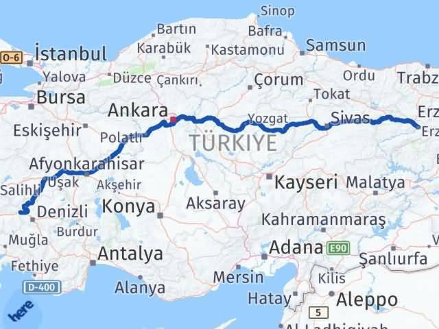 Aydın Buharkent Erzincan Arası Kaç Km - Yol Haritası