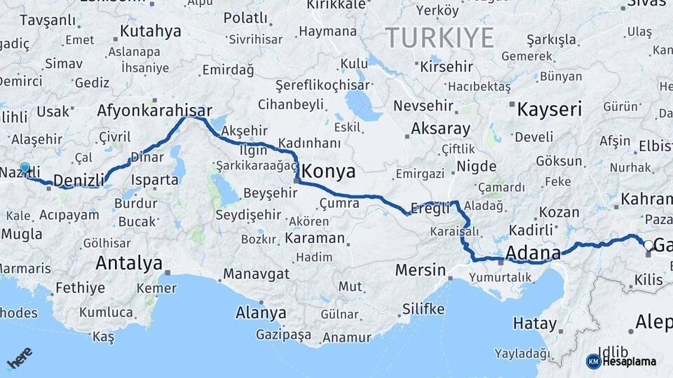 Aydın Buharkent Gaziantep Arası Kaç Km - Yol Haritası